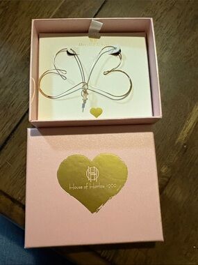 House of Harlow 1960 Gold Heart Hoop Earrings with Pink Box